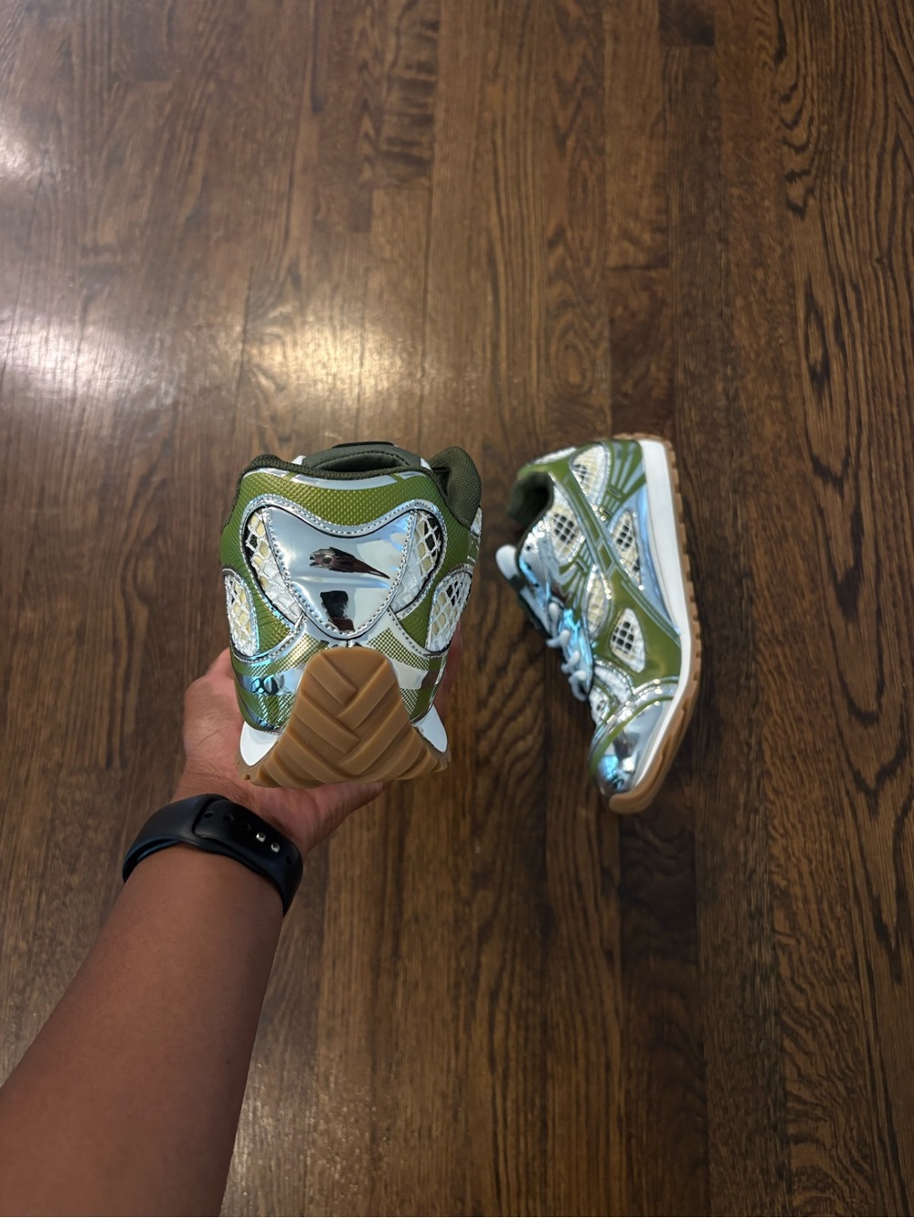 Bottega Veneta Olive Green and White Athletic Sneakers - Picture 4 of 5